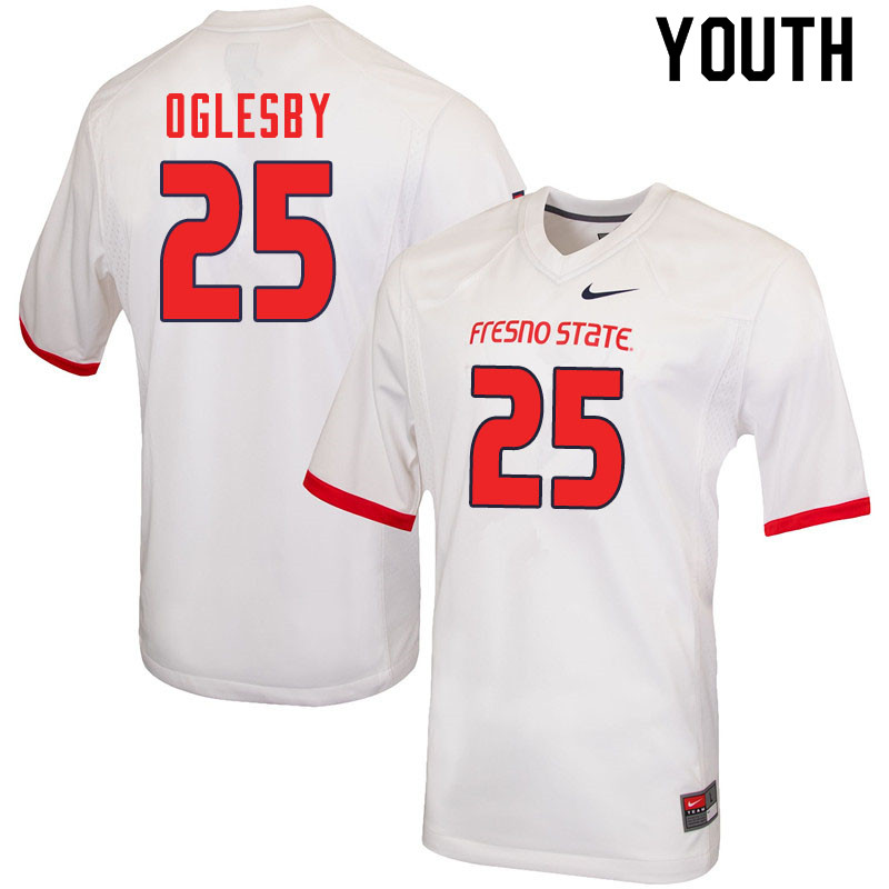 Youth #25 Bryson Oglesby Fresno State Bulldogs College Football Jerseys Sale-White - Click Image to Close